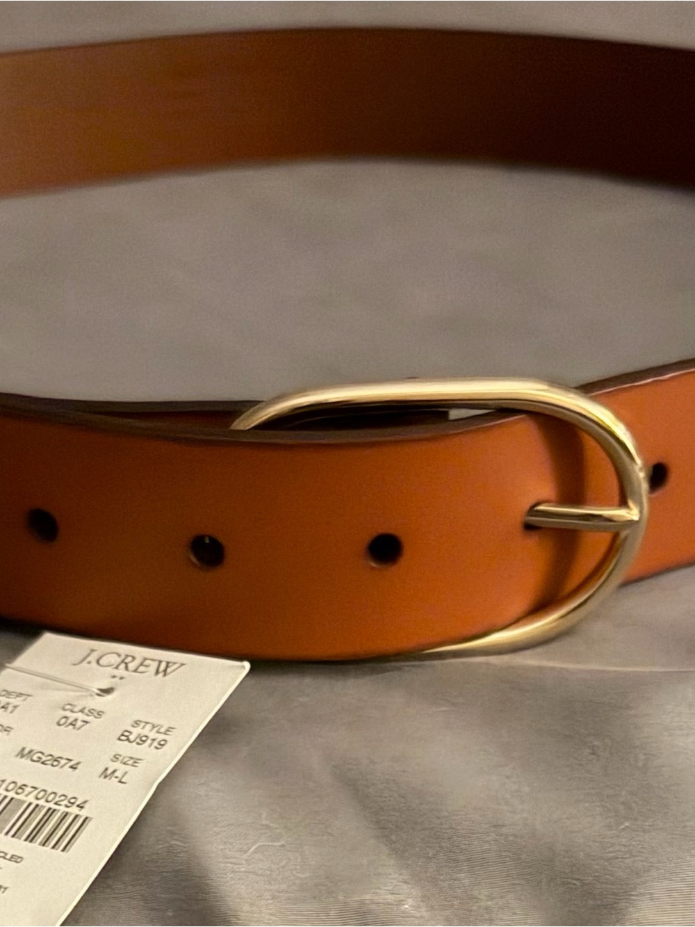 J. Crew Women’s Tan Leather Belt with Gold Oval Buckle